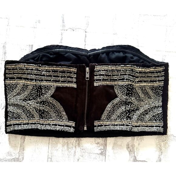 Kimchi Blue Velvet Beaded Bustier Elegant Embellished Zip Top Crop Sz L - Picture 7 of 10